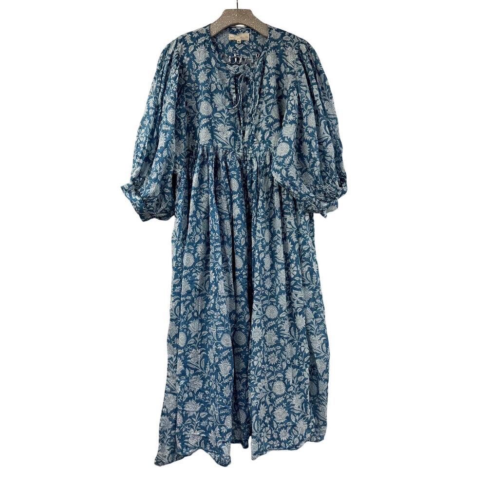 Daughters Of India Kyra Blue Floral Midi Dress XL Bohemian Prairie